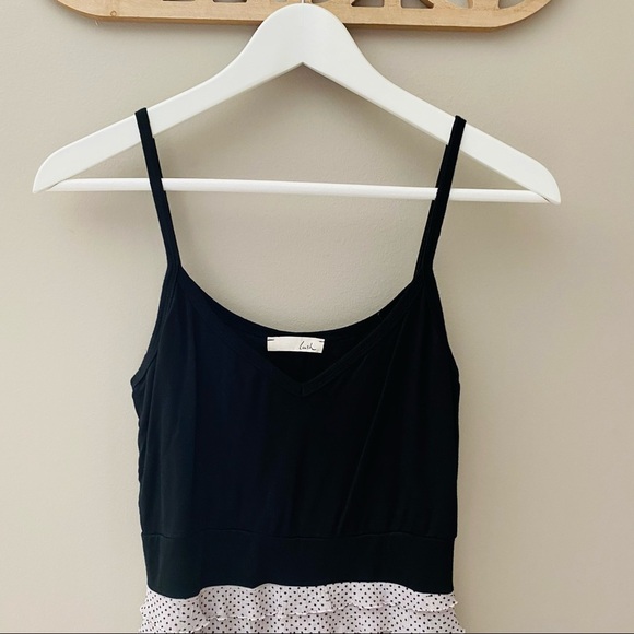 Lush Polkadot Ruffle Dress Black/Gray Sz Medium - Picture 2 of 9